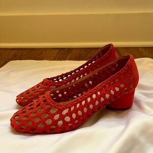 Topshop, Orange woven block heels